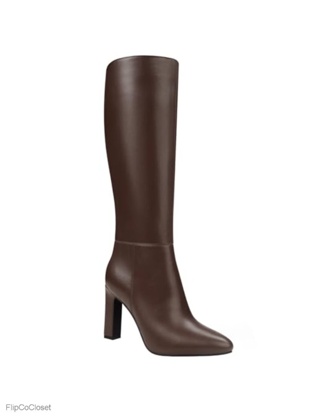 Knee High Boots Women Pointed Toe Chunky Heel Faux Leather Tall Boots